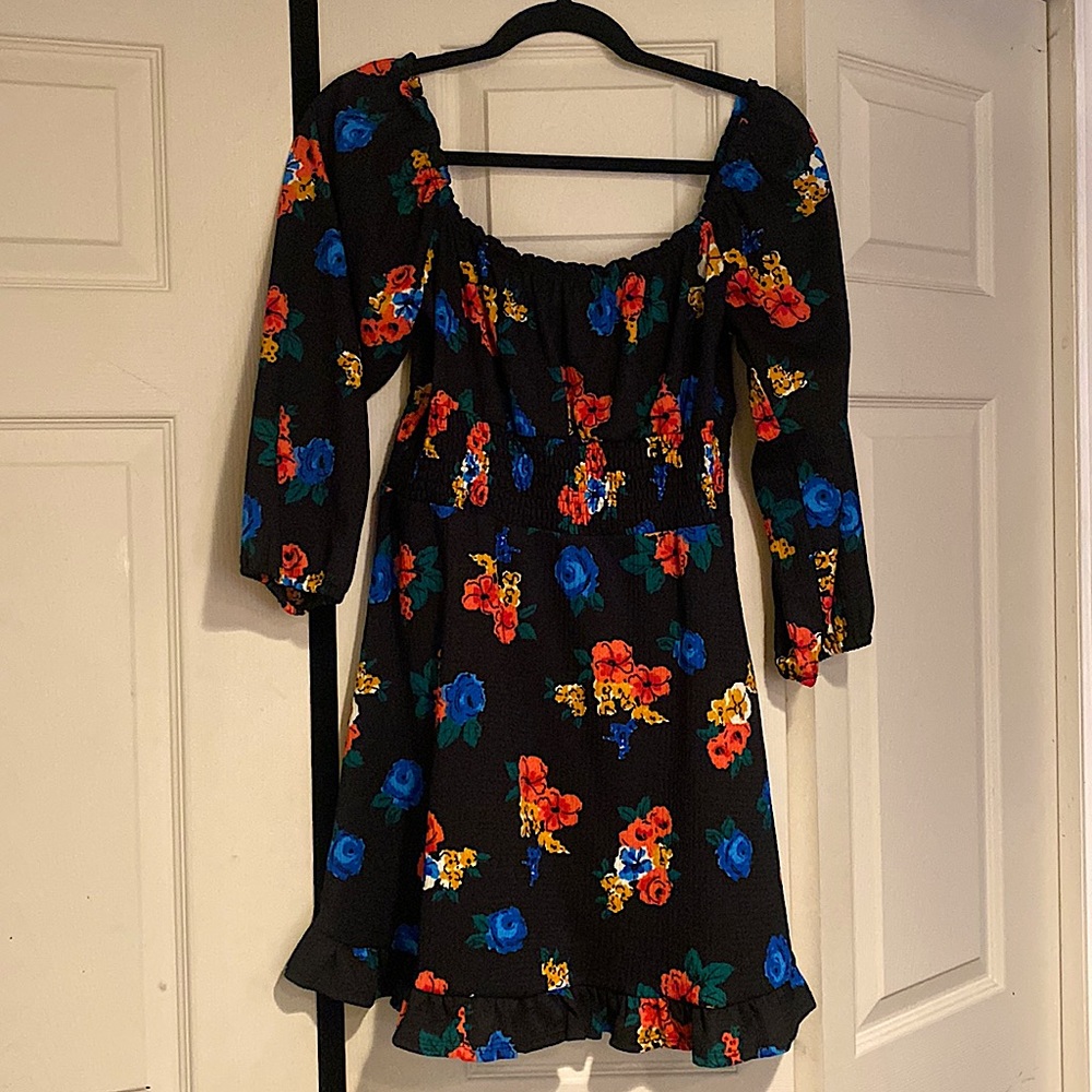 Miss Selfridge Fitted Flare Mini Dress with Ruched Waist